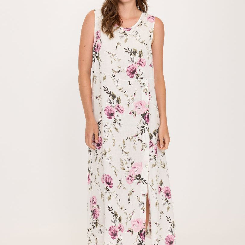 Robe longue sans manche en lin