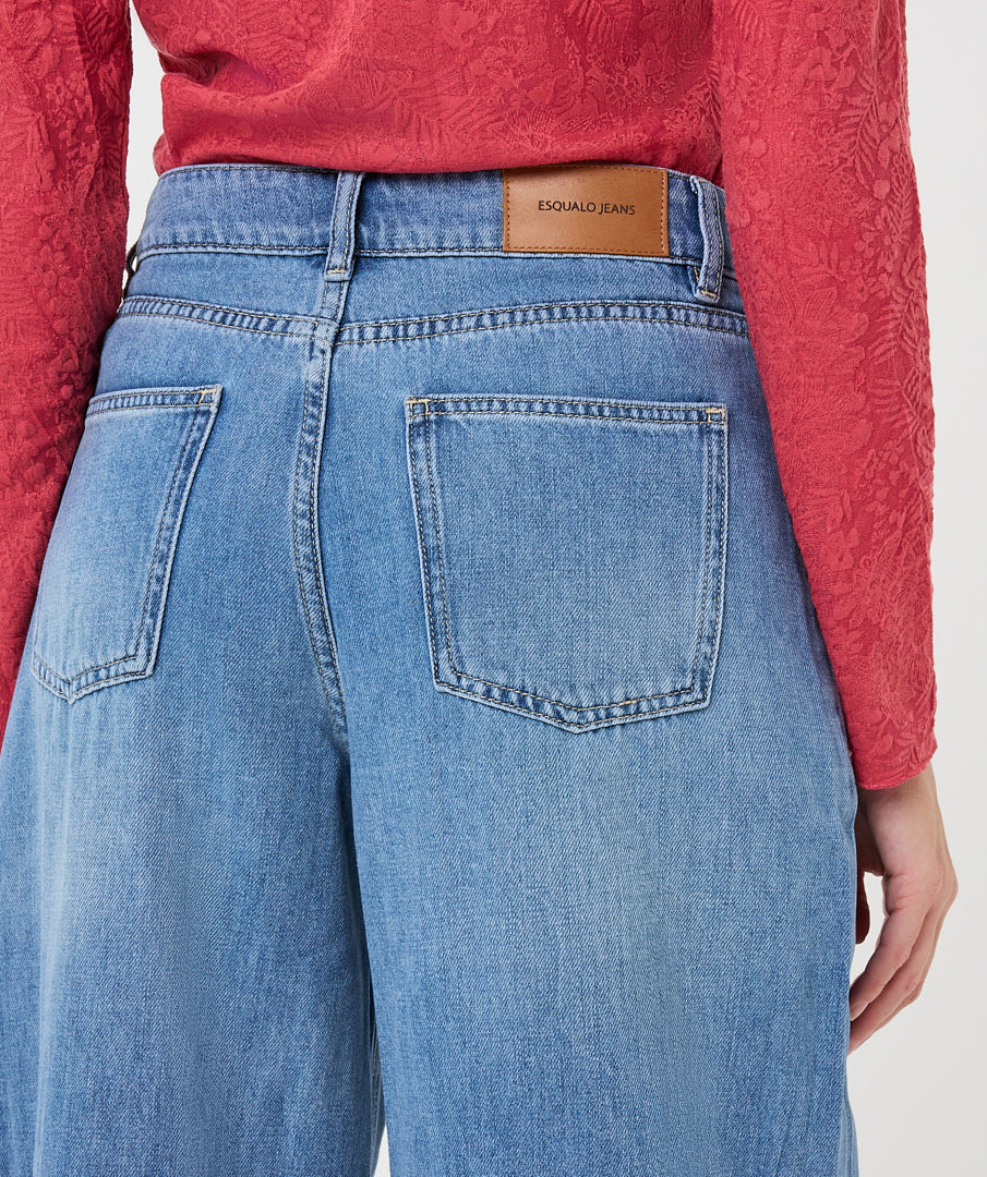Jean large Esqualo Jeans Blue — détail des poches arrière et de la taille