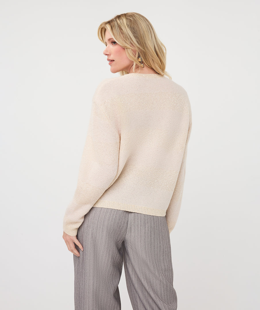 Cardigan Esqualo Biscuit à rayures et sequins — vue de dos sur mannequin