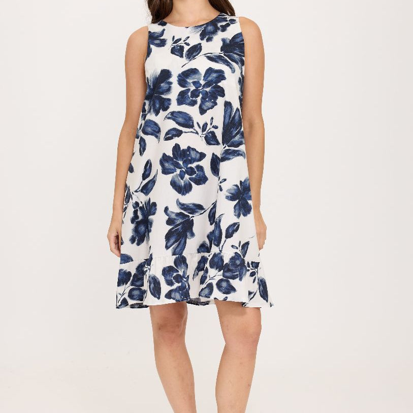 Robe sans manche imprimé fleuri bleu