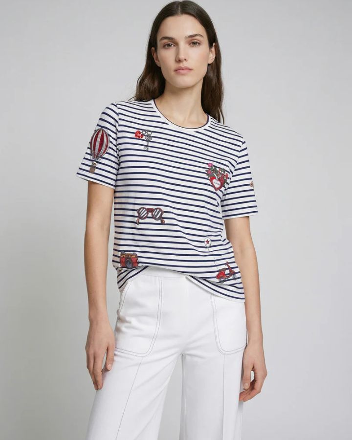 T-Shirt rayé avec broderies Tora