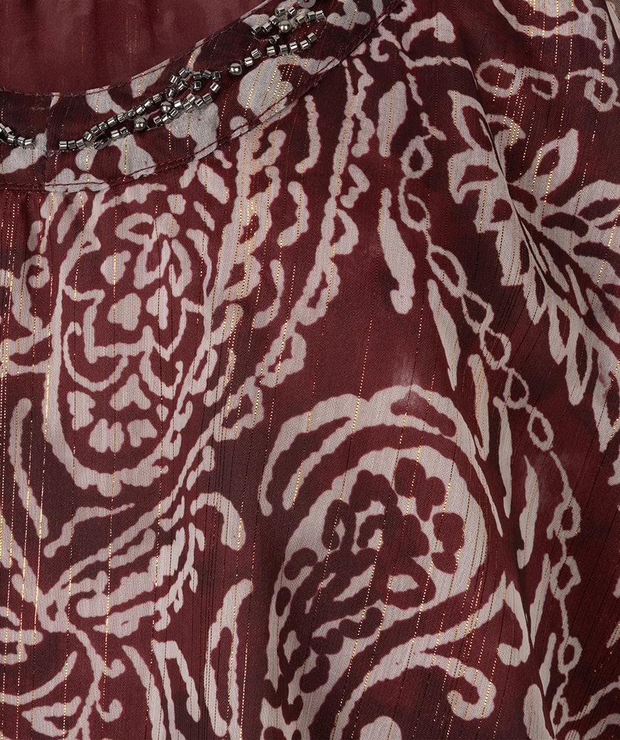 Blouse Esqualo à imprimé paisley — détail du motif et de l’encolure