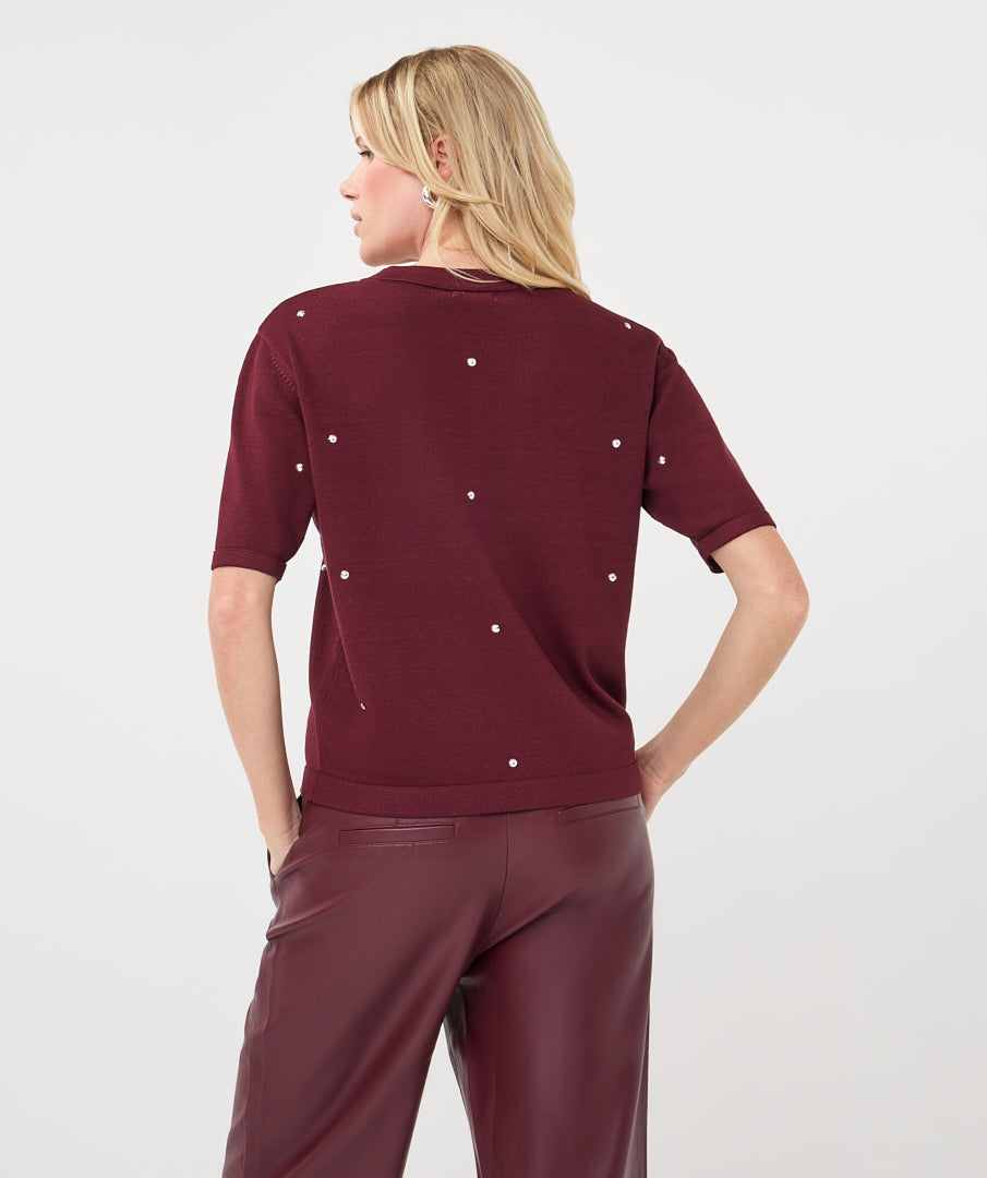 Chandail manches courtes Esqualo Merlot à clous — vue de dos sur mannequin
