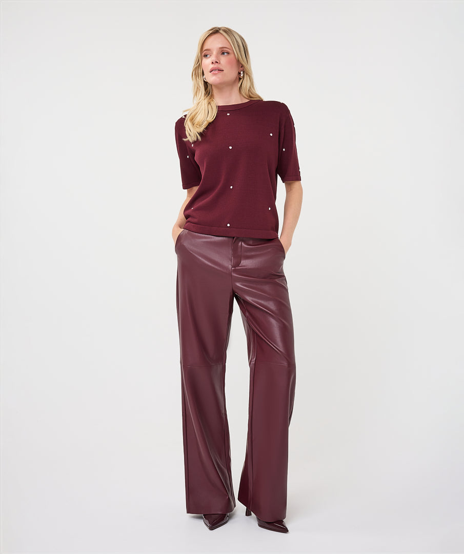 Chandail manches courtes Esqualo Merlot à clous — silhouette de face sur mannequin