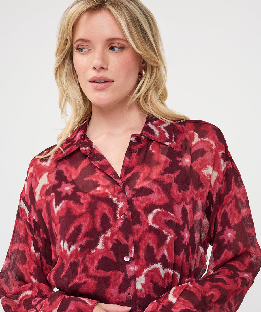 Blouse Esqualo Autumn Bloom — détail du col et de l’imprimé floral