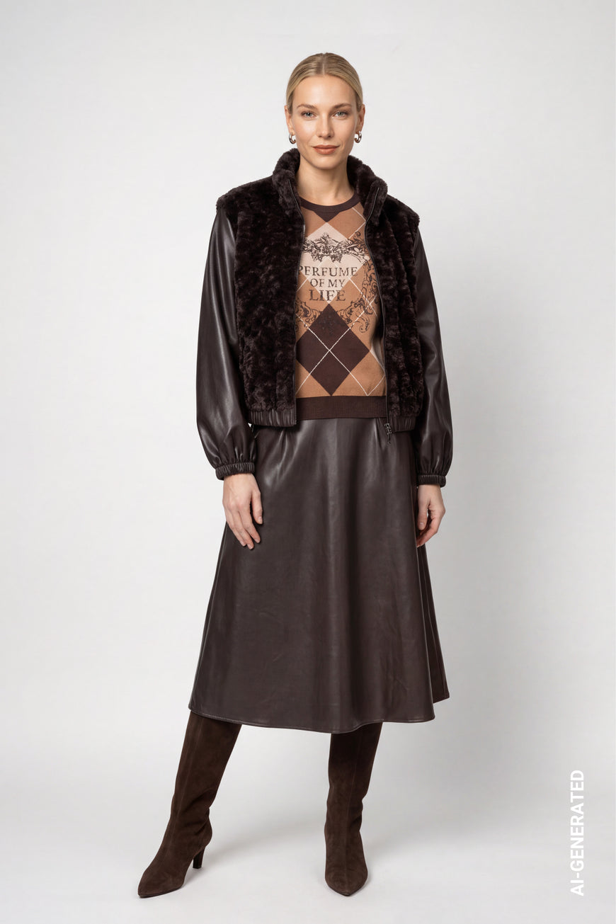 Veste en fausse fourrure — Monari 809997, café noir 567