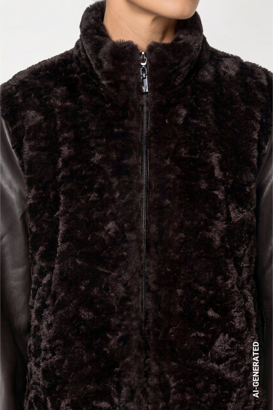 Veste en fausse fourrure — Monari 809997, café noir 567