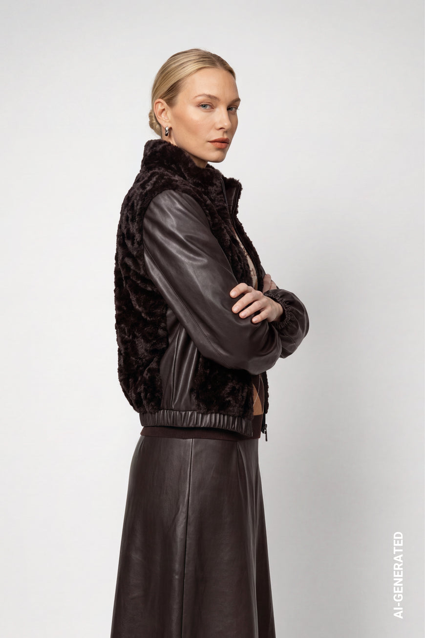 Veste en fausse fourrure — Monari 809997, café noir 567