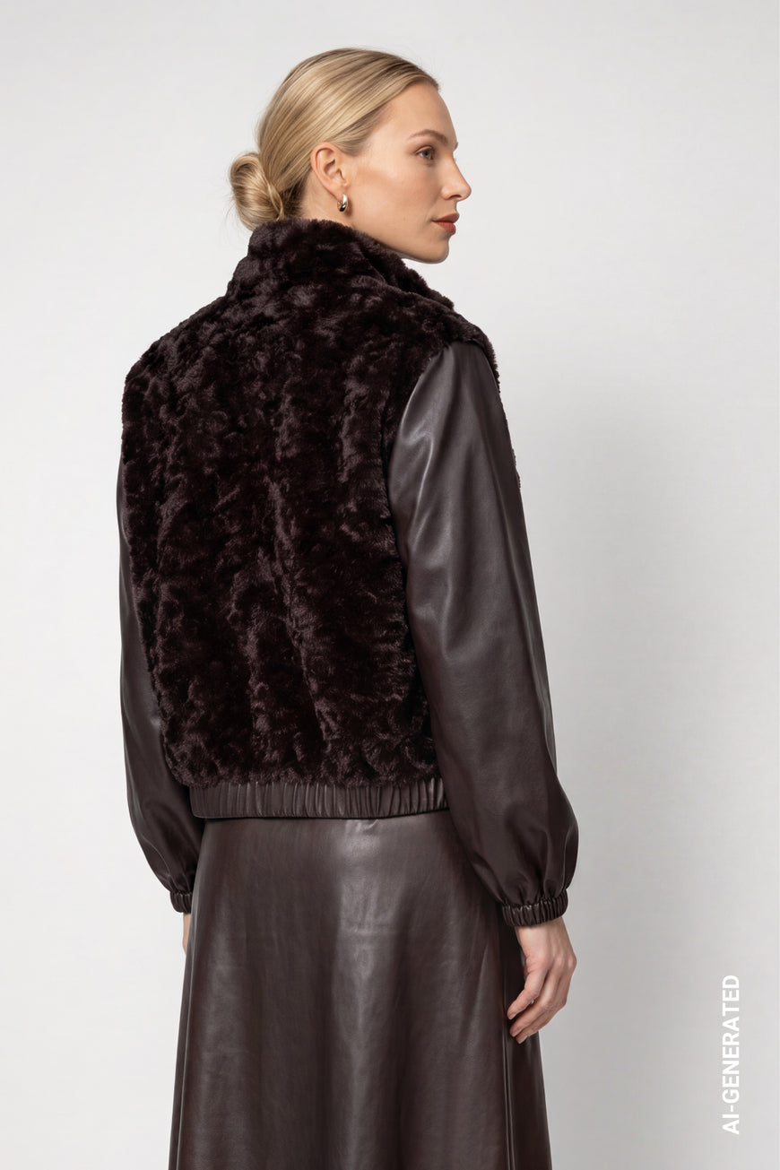 Veste en fausse fourrure — Monari 809997, café noir 567